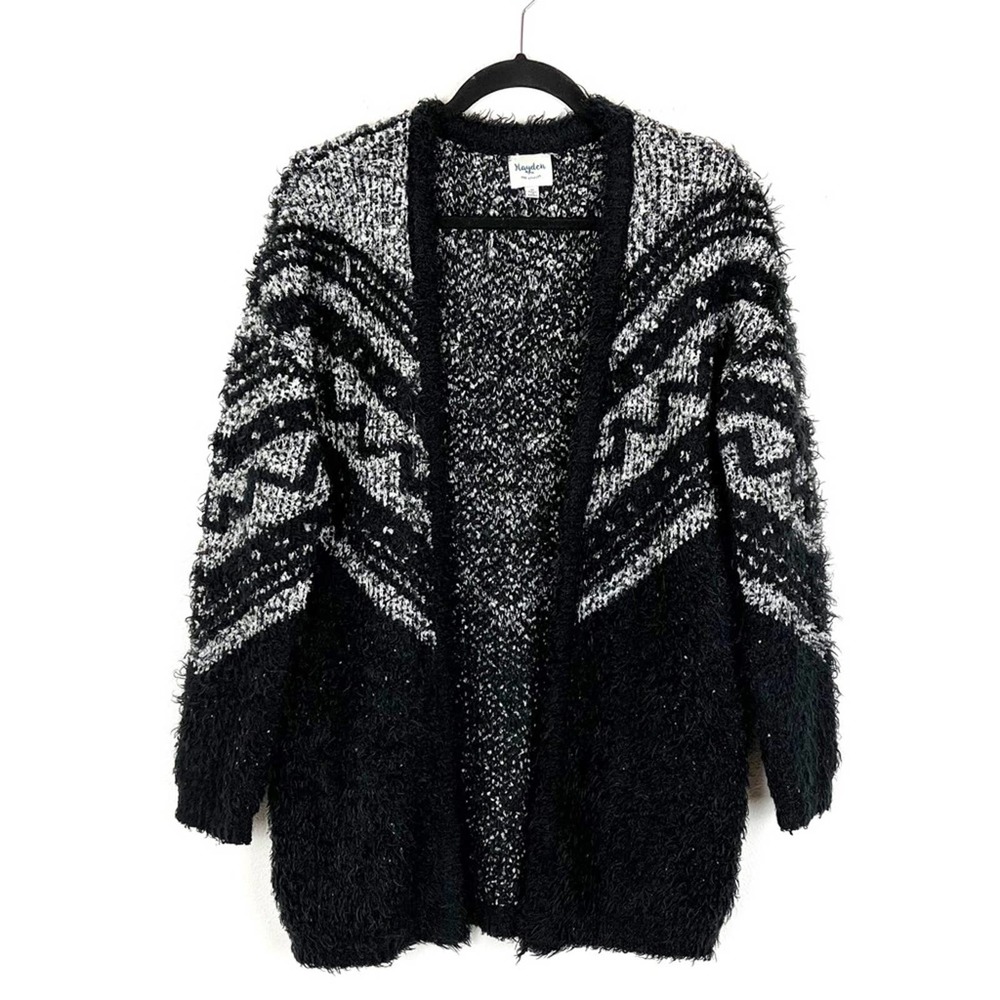 Hayden Black and Gray Open Front Fuzzy Cardigan